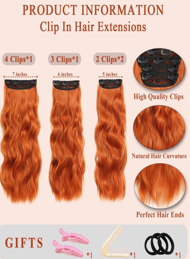 NAYOO Clip in Curly Hair Extensions 4PCS Long Wavy Synthetic Thick Hairpieces with Fiber Double Weft for Women Hair Full Head (20 Inch, Ginger Orange) - Image 2